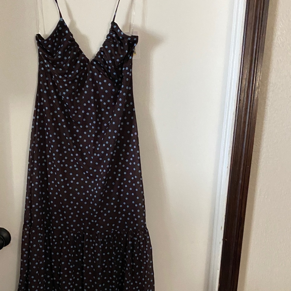 ☀️Halter style PolkaDot Tiered Maxi Dress - Black with Light Blue Dots 46”length